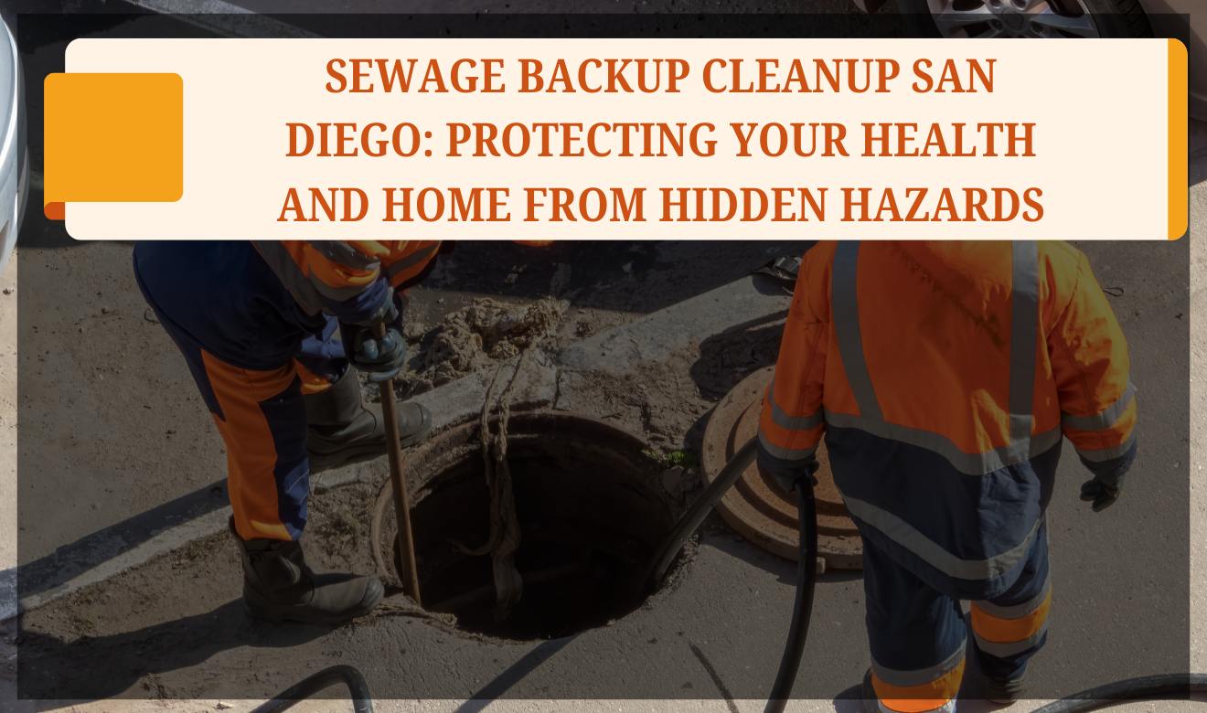 Sewage Backup Cleanup San Diego: Technicians performing sewage backup cleanup in a flooded San Diego basement. 